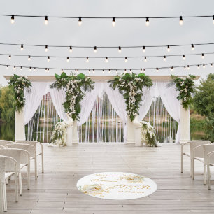 Gold Floral Monogram Logo Wedding Kneeling Outdoor Rug