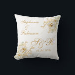 Gold Floral Monogram Logo Wedding Kneeling  Throw Pillow<br><div class="desc">Gold winter floral monogram logo wedding kneeling pillow. Great gift for newly weds or your favorite couple for their wedding anniversary. Easy to customize bride groom names,  initials and wedding date. Get yours today!</div>