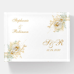 Gold Floral Monogram Logo Wedding  Paperweight
