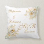 Gold Floral Monogram Logo Wedding  Throw Pillow<br><div class="desc">Gold winter floral monogram logo wedding throw pillow. Great gift for newly weds. Easy to customize bride groom names,  initials and wedding date. Get yours today!</div>