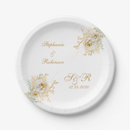 Gold Floral Monogram Logo Wedding  Throw Pillow Paper Plates