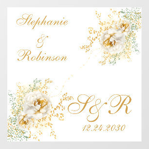 Gold Floral Monogram Logo Wedding Wall Decal