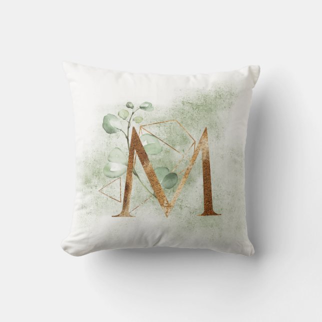 Gold Floral Monogram M Pillow (Front)