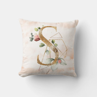 Gold Floral Monogram S Pillow
