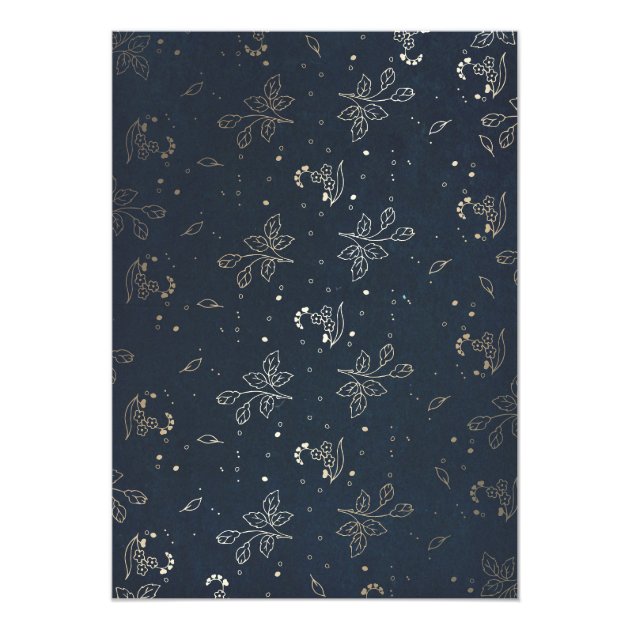 Gold Floral Monogram Vintage Navy Bridal Shower Invitation