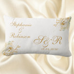 Gold Floral Monogram Wedding Gift Throw Pillow<br><div class="desc">Gold winter floral monogram logo wedding gift throw pillow. Great gift for newly weds or your favorite couple for their wedding anniversary. Easy to customize bride groom names,  initials and wedding date. Get yours today!</div>