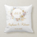 Gold Floral Monogram Wedding Throw Pillow<br><div class="desc">Gold winter floral monogram wedding throw pillow. Great gift for newly weds. Easy to customize bride groom names,  initials and wedding date. Get yours today!</div>