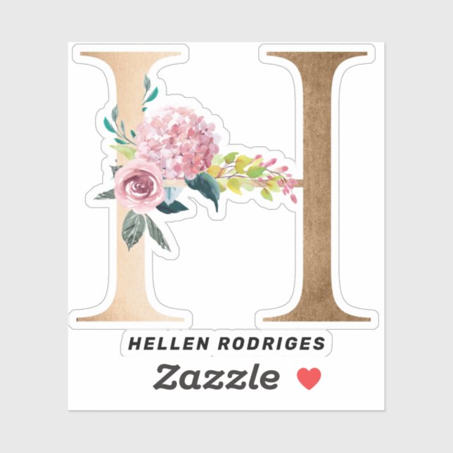 Gold floral monograms lettering sticker (Sheet)