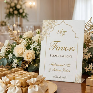 Gold Floral Mosque Elegance Muslim Favors Table Pedestal Sign