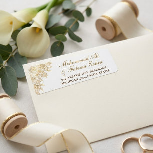 Gold Floral Mosque Elegance Muslim Wedding Address Label