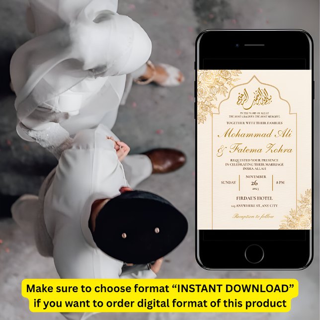 Gold Floral Mosque Elegance Muslim Wedding Nikah Invitation (Creator Uploaded)