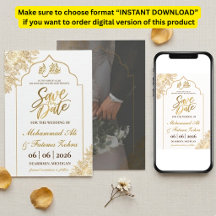 Gold Floral Mosque Elegance Nikah Save the date