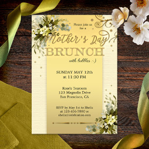 Gold Floral Mothers Day Brunch Invitation