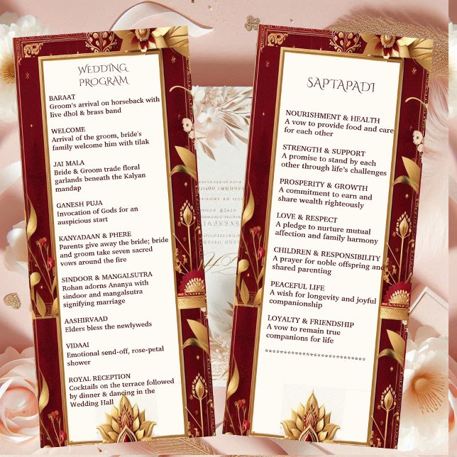 Gold Floral Motif Ornate Asymmetric Indian Wedding Program (Gold Floral Motif Ornate Asymmetric Indian Wedding Program)
