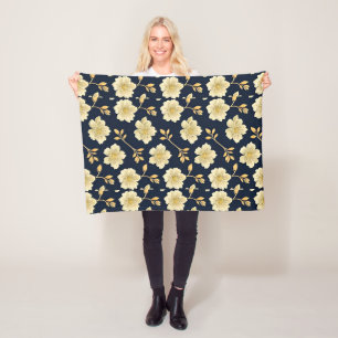 Gold Floral Motifs Fleece Blanket
