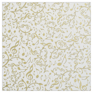 Gold Floral Music Notes and Clefs Pattern Fabric