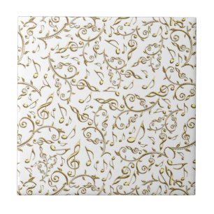 Gold Floral Music Pattern On White or Any Color Ceramic Tile