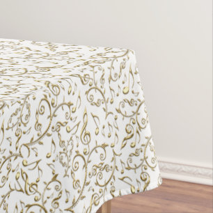 Gold Floral Music Pattern On White or Any Color Tablecloth