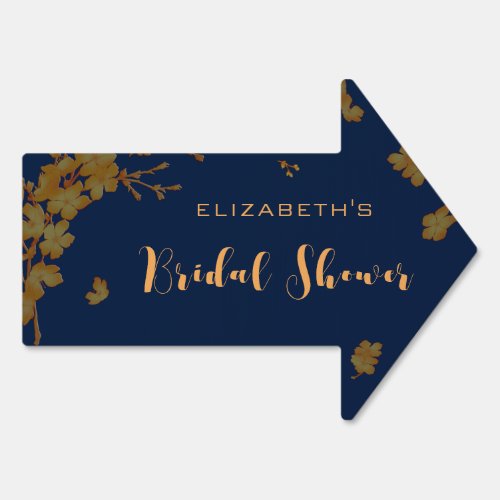 Gold Floral Navy Blue Bridal Shower Direction Sign