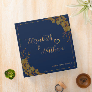 Gold Floral Navy Blue Wedding Notes or Photos 3 Ring Binder