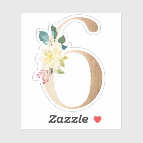 Gold floral numbers sticker