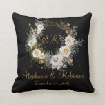 Gold Floral On Black Monogram Logo Wedding Gift  Throw Pillow<br><div class="desc">Gold floral on black monogram logo wedding gift throw pillow. Great gift for newly weds. Easy to customize bride groom names,  initials and wedding date. Get yours today!</div>