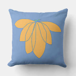 Gold Floral On Cornflower Blue Outdoor Pillow