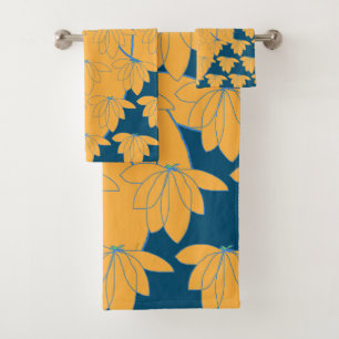Gold Floral On Teal Gift  Bath Towel Set