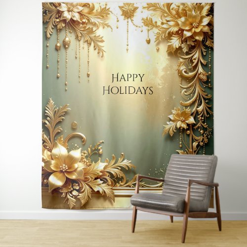 Gold Floral Ornaments Holiday Backdrop