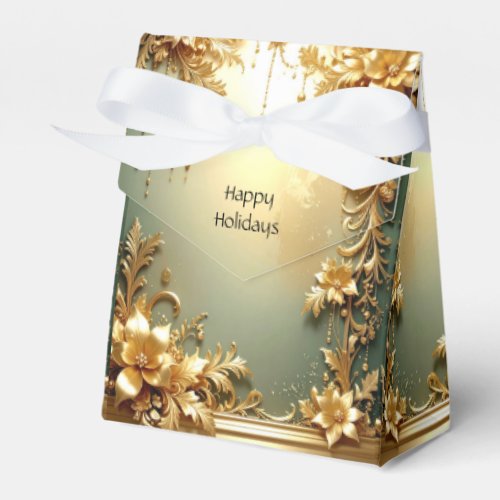 Gold Floral Ornaments Holiday Favor Box