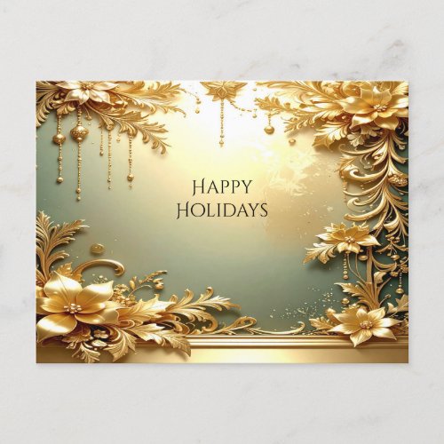 Gold Floral Ornaments Holiday Postcard