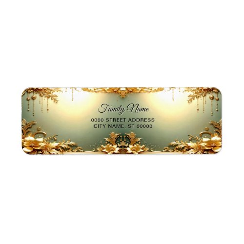 Gold Floral Ornaments Holiday Return Address Label