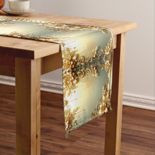 Gold Floral Ornaments Holiday Table Runner