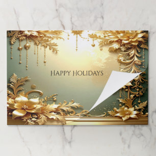 Gold Floral Ornaments Holiday Tearaway Placemat