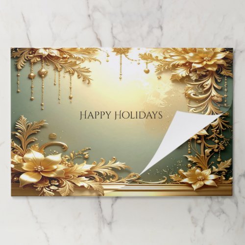Gold Floral Ornaments Holiday Tearaway Placemat