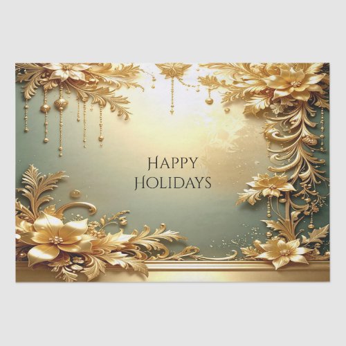 Gold Floral Ornaments Holiday Tissue Paper