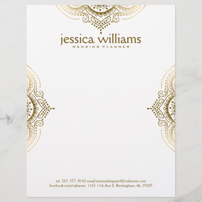Gold Floral Ornate Lace Geometric Design Letterhead (Front)