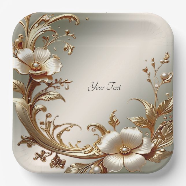 Gold Floral Paper Plate (Front)