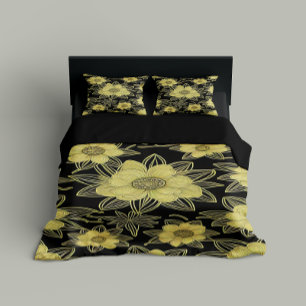 Gold Floral Pattern Duvet Cover