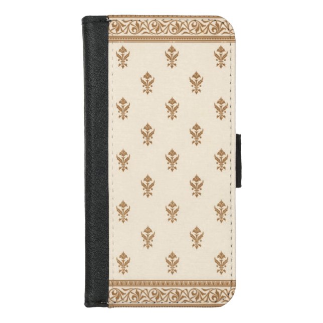 Gold Floral Pattern iPhone Wallet Case (Front)