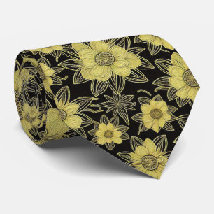 Gold Floral Pattern Neck Tie