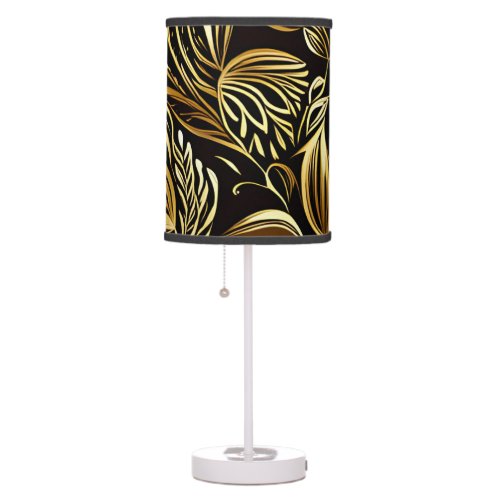 Gold Floral Pattern On Black Table Lamp