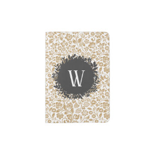 Gold Floral Pattern with Dark Gray Circle Monogram Passport Holder