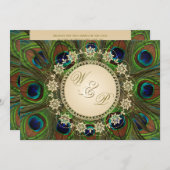 Gold Floral Peacock Feathers Wedding Invitation (Front/Back)