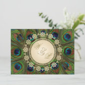 Gold Floral Peacock Feathers Wedding Invitation (Standing Front)