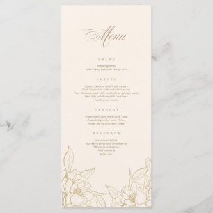 gold floral Peony, Ivory Wedding Menu card