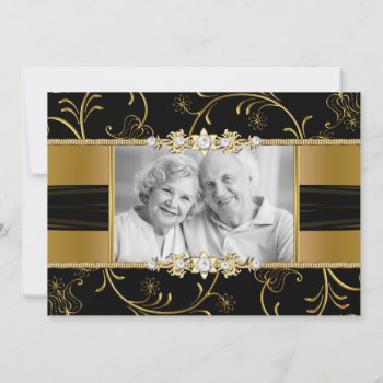 Gold Floral Photo 50th Wedding Anniversary Invite by ExclusiveZazzle at Zazzle