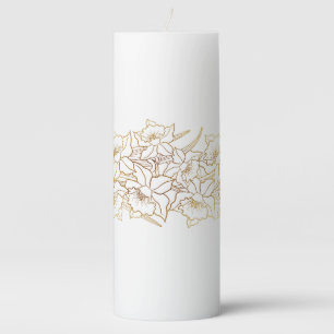 Gold Floral Pillar Candle - Minimalist Home Decor