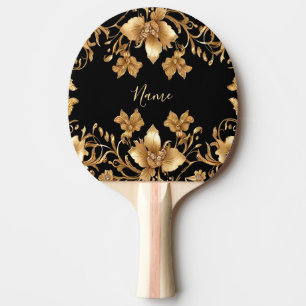 Gold Floral Ping Pong Paddle