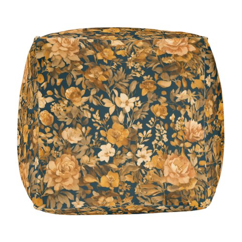 gold floral pouf